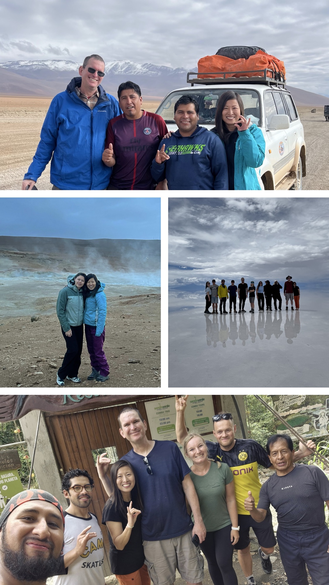 Top picture: Erik, Carlos, our guide Adu and me Bottom picture: biking tour group and our guides